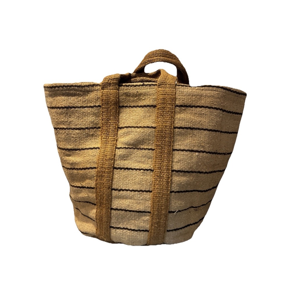 Creative Co-op Large Striped Jute Tote Bag With Handles- Storage-Basket-plants